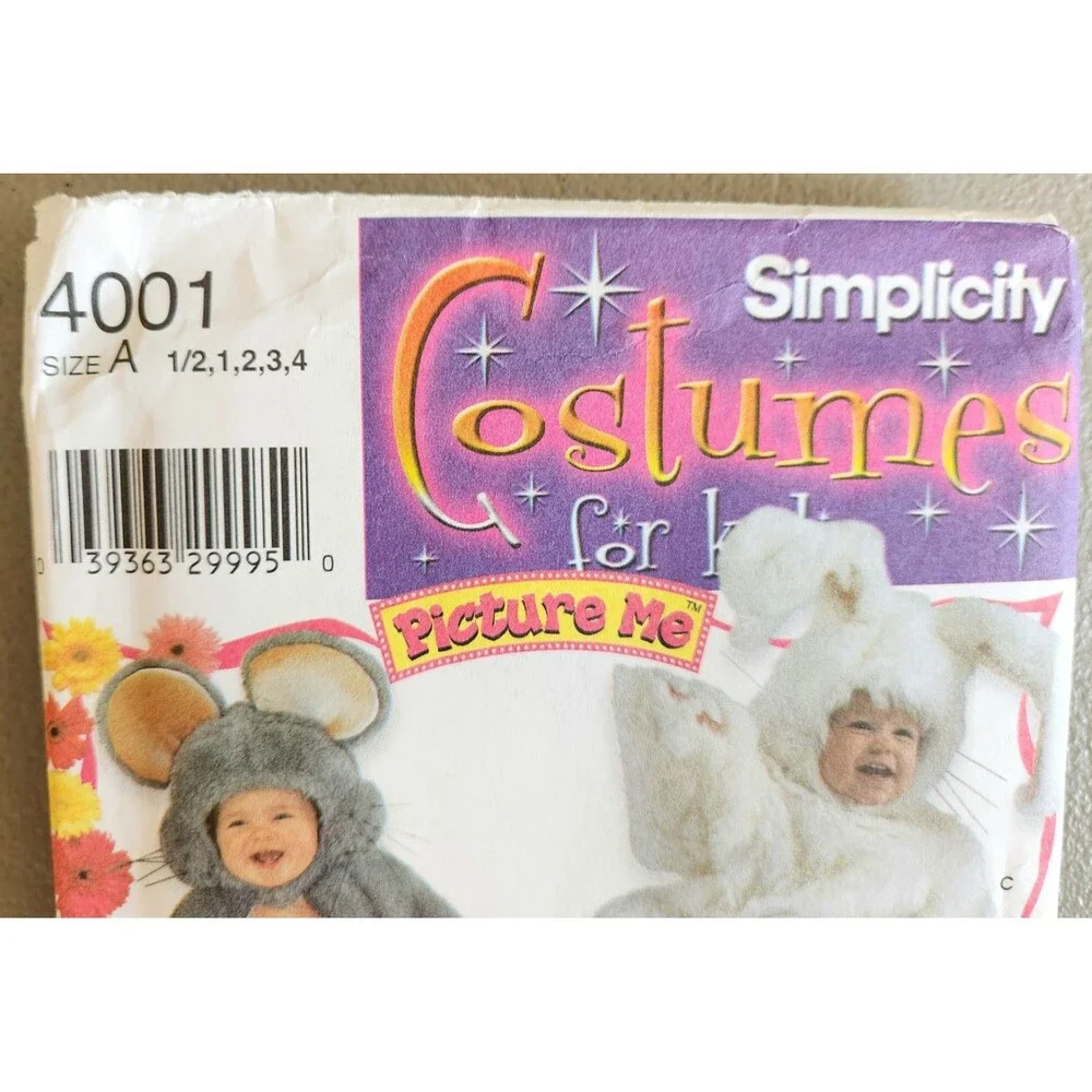 Simplicity Sewing Pattern Costumes For Kids Mouse Dog Bunny Monkey Uncut